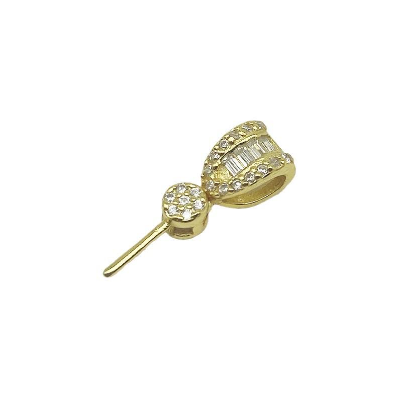 Yansheng S925 Sterling Silver Pearl Pendant Clasp with Inlaid Rhinestones and Square Stone for DIY Necklaces.