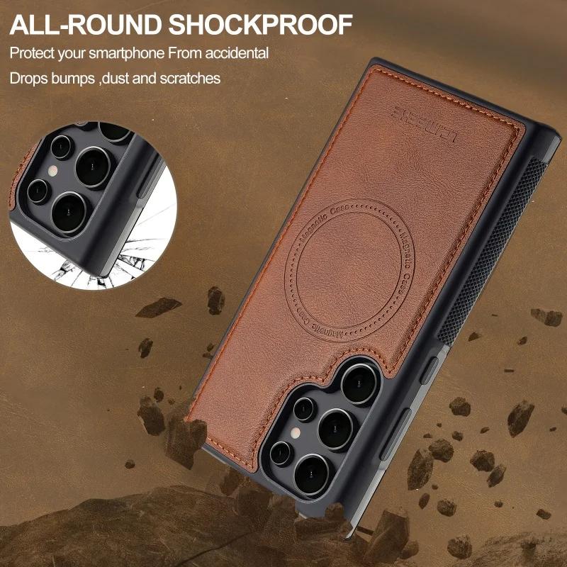 EUCAGR Luxury PU Leather Magnetic Wireless Charging Phone Case For Samsung Galaxy S26 Ultra/S25/S24/S23/S22/S21/S20FE Back Cover