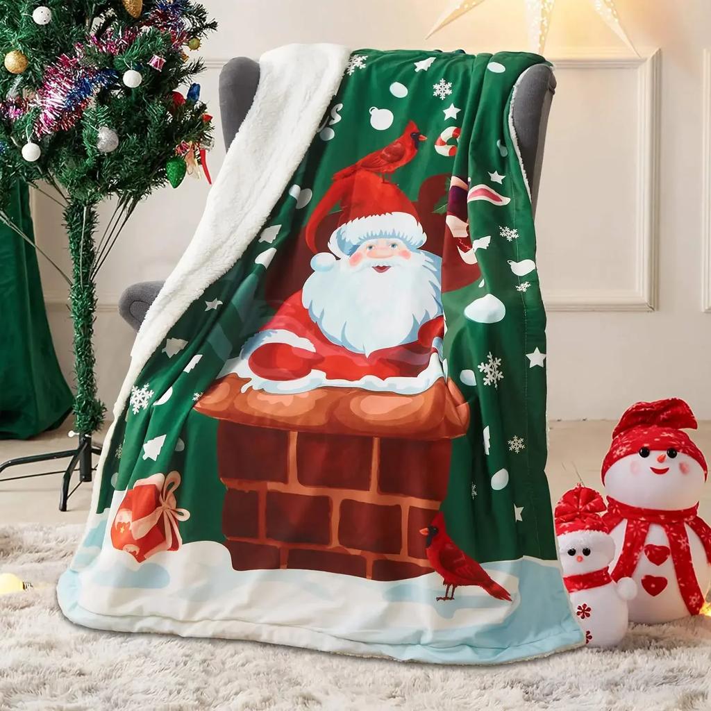 3D Print Merry Christmas Blanket Sofa Cover Throw Santa Claus Xmas New Year Blanket Fleece Warm Bed Blankets for Bedroom Couch