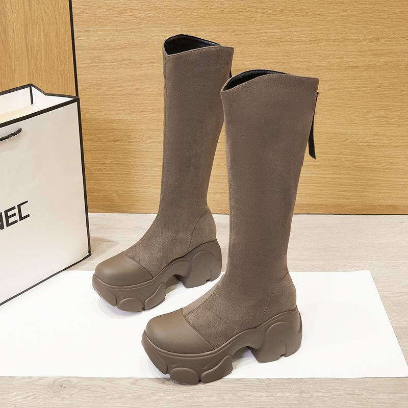 Thick-soled Knight Boots Women's 2025 Winter Women's Boots Skinny Boots Elastic Suede Inner Heightening Boots Art Trend Boots