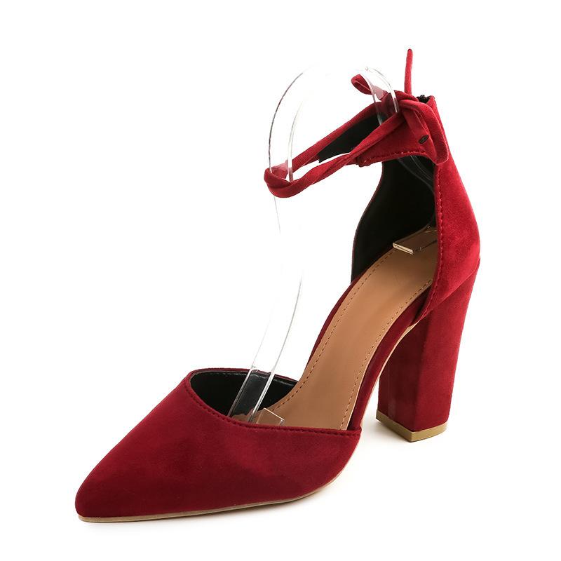 

New Korean version pointed fashion high heel thick heel casual women s shoes light mouth strap hollow sexy sandals 35 красный