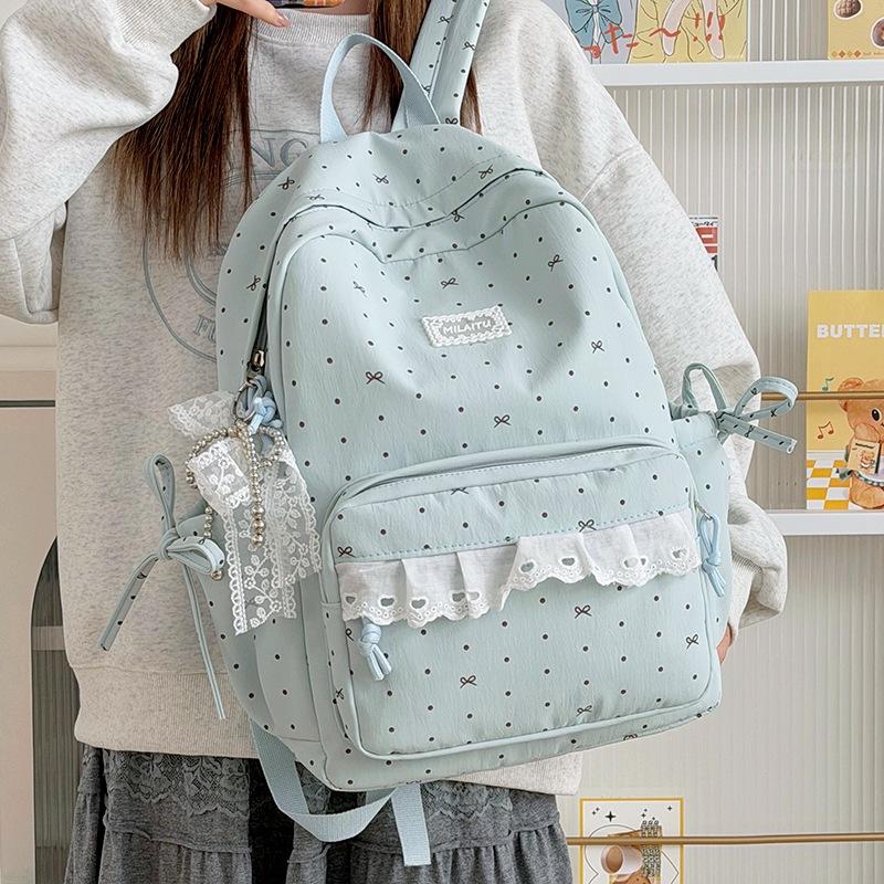 Mochila japonesa linda chica encaje lazo mochila alto valor estudiante campus mochila escolar niñas viaje mochila pequeña
