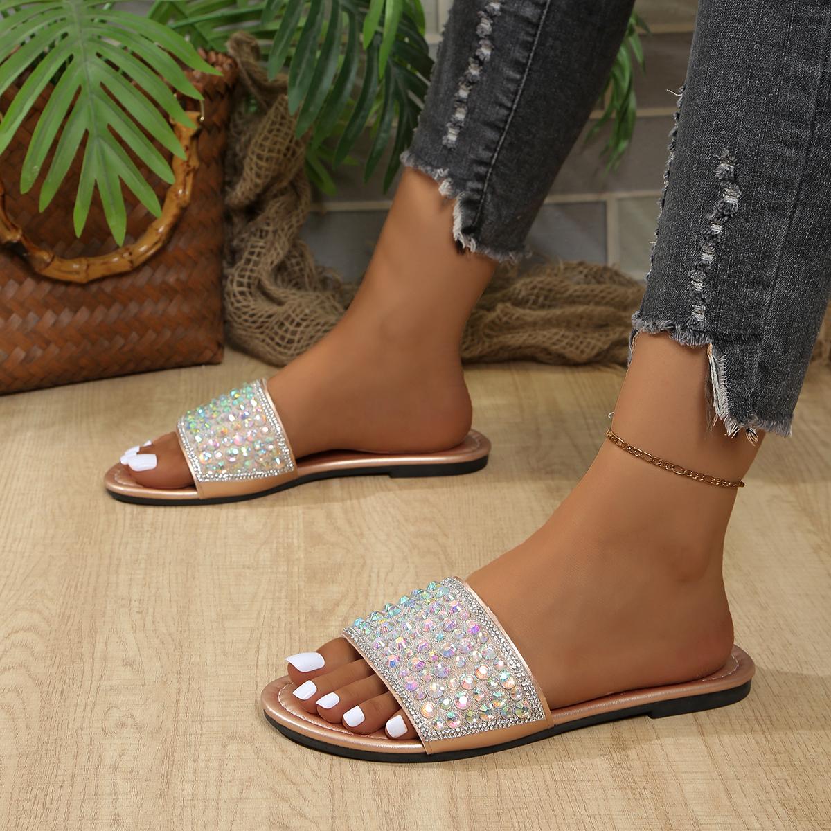 

Блестящие летние тапочки женские новые плоские пляжные тапочки женские уличные туфли роскошные дизайнерские сандалии больших размеров женские шлепанцы 43