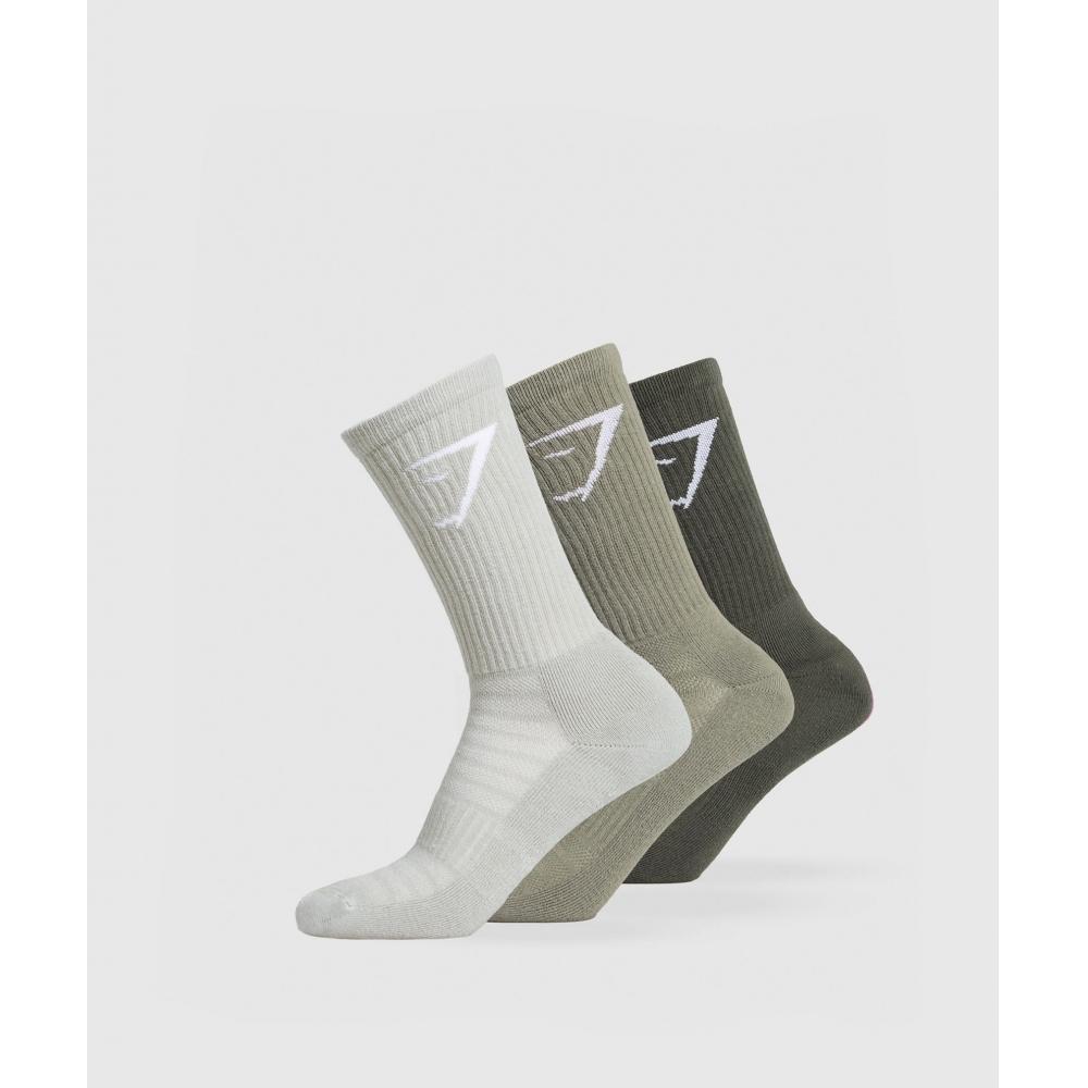 

Gymshark Crew Socks 3pk Strength Green Utility Green Stone Grey I3a3p Ec3j L