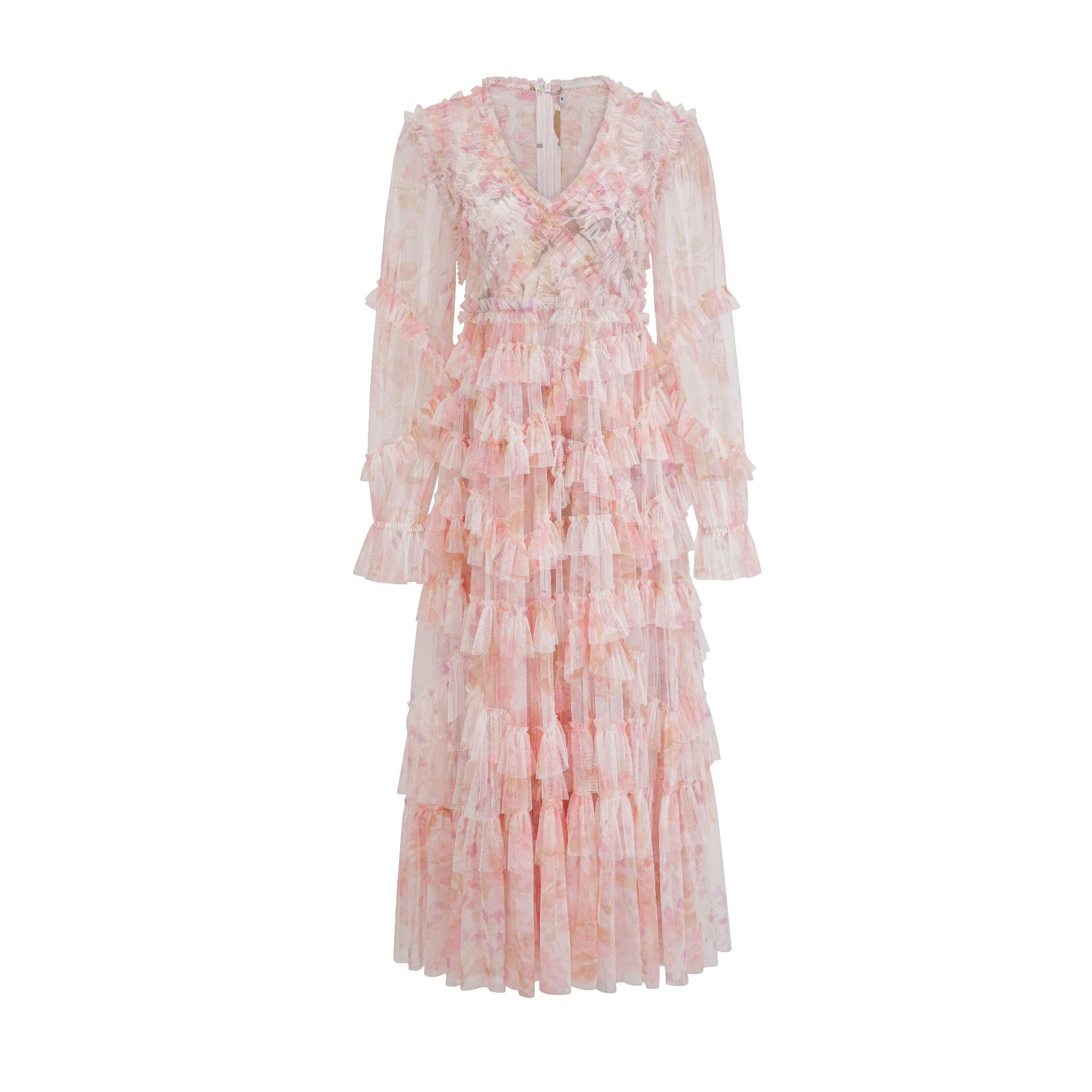 

Новое печатное платье с длинными рукавами и цветочным принтом, группа весенних каникул, длинное платье с французской талией, женская одежда XL