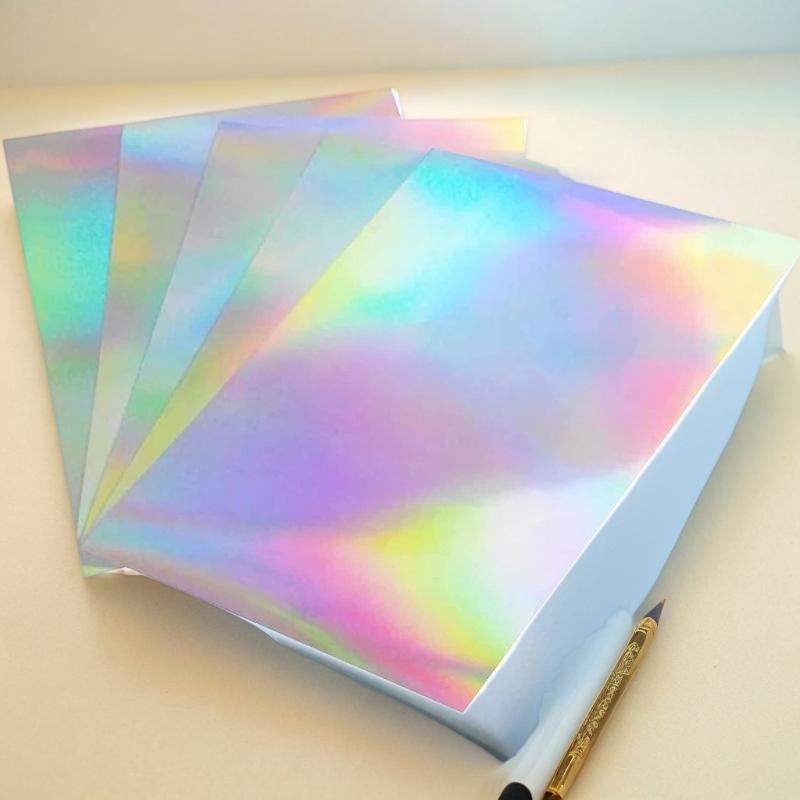 5pcs Holographic Sticker Paper Clear Vinyl Self-Adhesive Waterproof Transparent Cold Laminating Film For Crafts