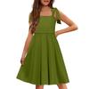 Children's Dress Without Cuffs Pocket Square Collar Casual Style Solid Color Dress