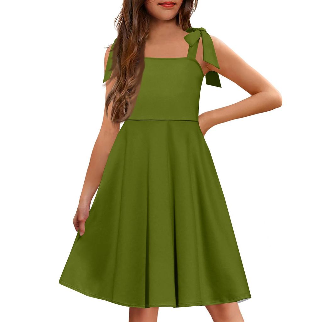 Children's Dress Without Cuffs Pocket Square Collar Casual Style Solid Color Dress