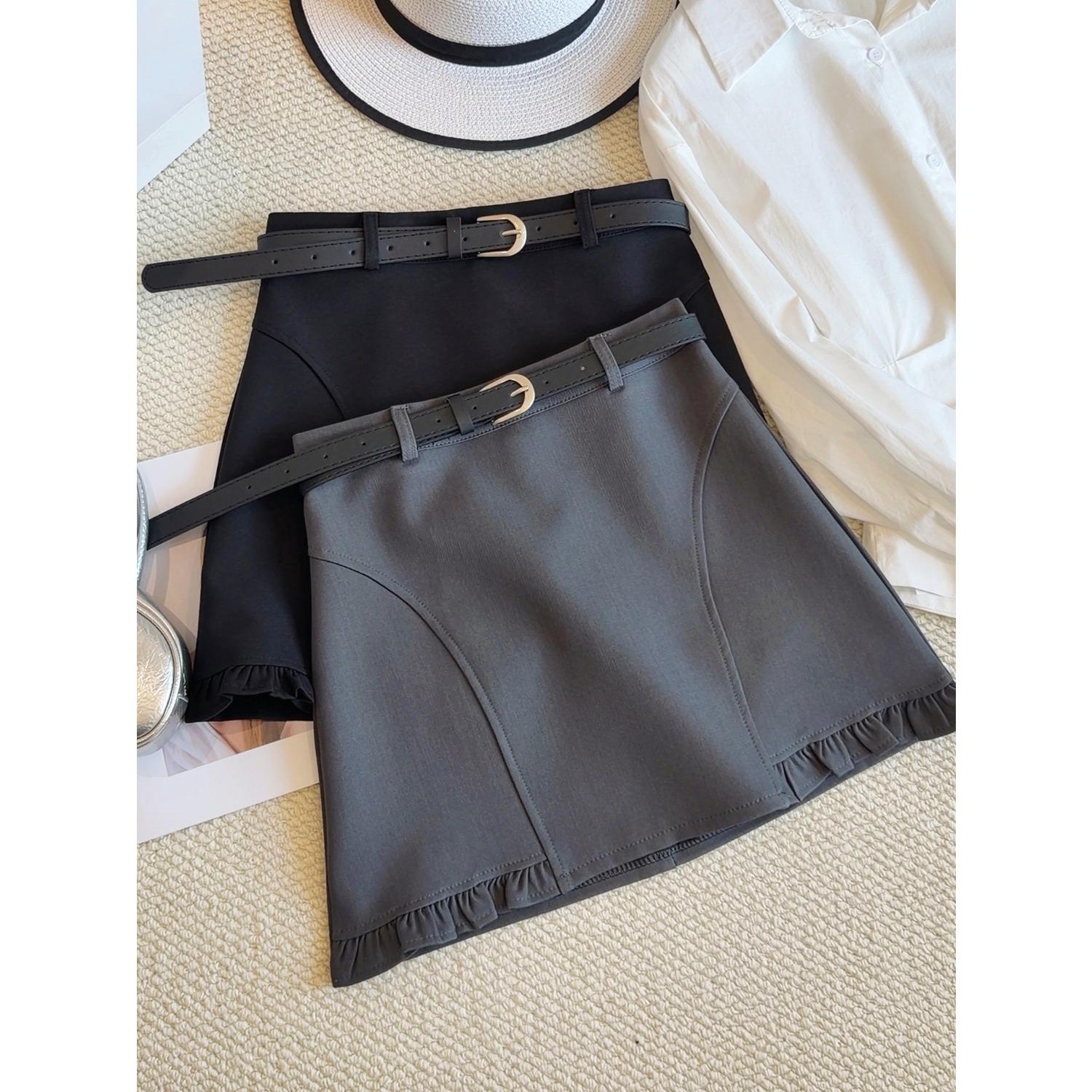 Women s High Waist A Line Mini Skirt Ruffle Midi Casual Office Flared Skirts S серый