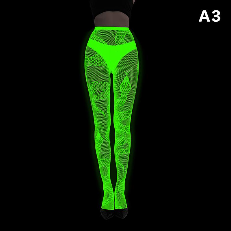 Leuchtende Fischernetzkniestrümpfe Netz Hohl Leuchtende Basis Socken Glänzende Strumpfhosen Strümpfe Damen Sexy Druck Nachtleuchtende Strümpfe