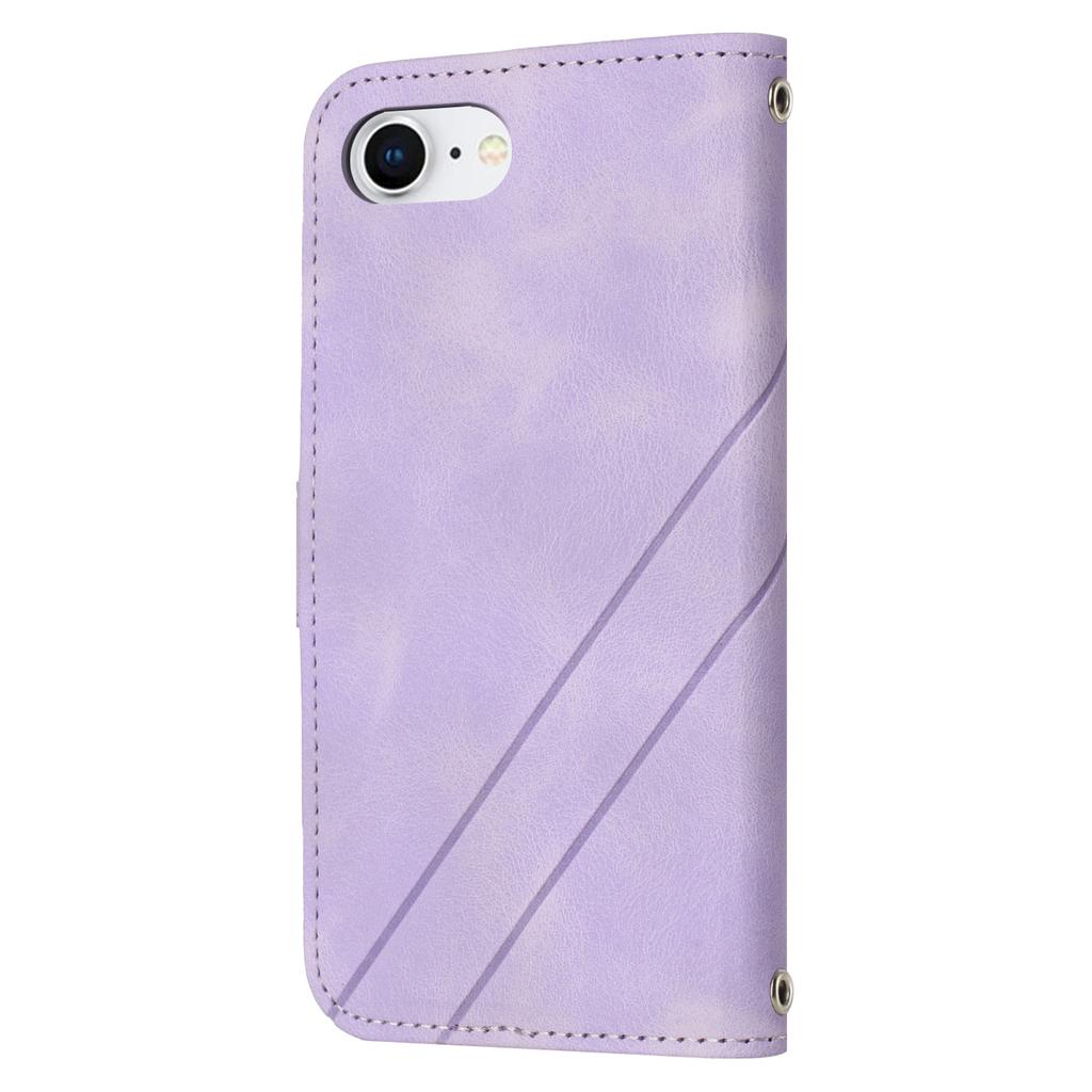For iPhone 16e Case Imprinted Line Leather Phone Cover with Handy Strap