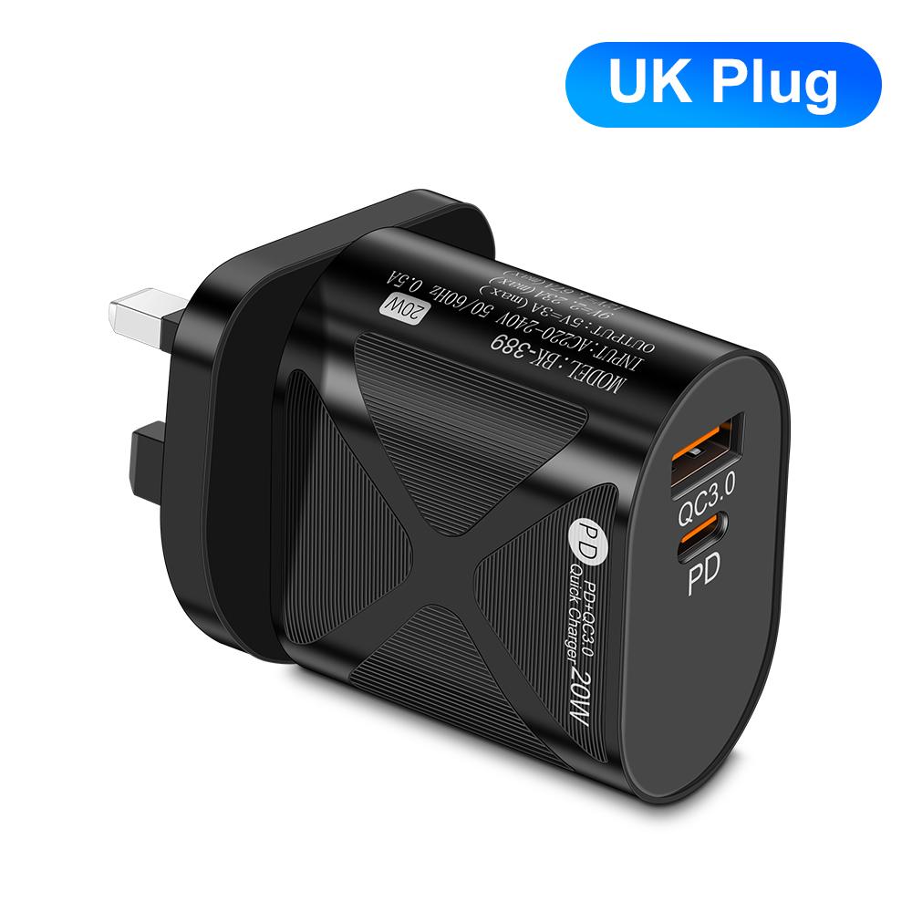 

20 Вт быстрое зарядное устройство USB C PD QC 3.0 универсальное зарядное устройство для iPhone Samsung Android - портативное, компактное, сертифицированное безопасное UK Black