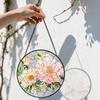 2D Flat Stained Glass Pink Peony Window Decoration, Elegant Colored Glass Plate with Chain, Charming Spring Summer Sun Catcher Wall Art Home Garden