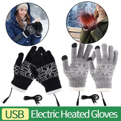 1 Pair USB Thicken Cycling Glove Windproof Motorcycle Thermal Gloves Wear Resist Soft Heating Gloves for Outdoor Camping Hiking