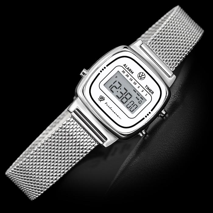 Pogseubagenwachi Birth Flower Retro Digital Mesh Band Electronic Watch White