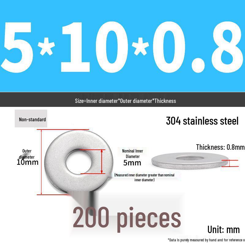 304 Stainless Steel Enlarged Flat Washer Ring (Sizes: M1.6-M22)
