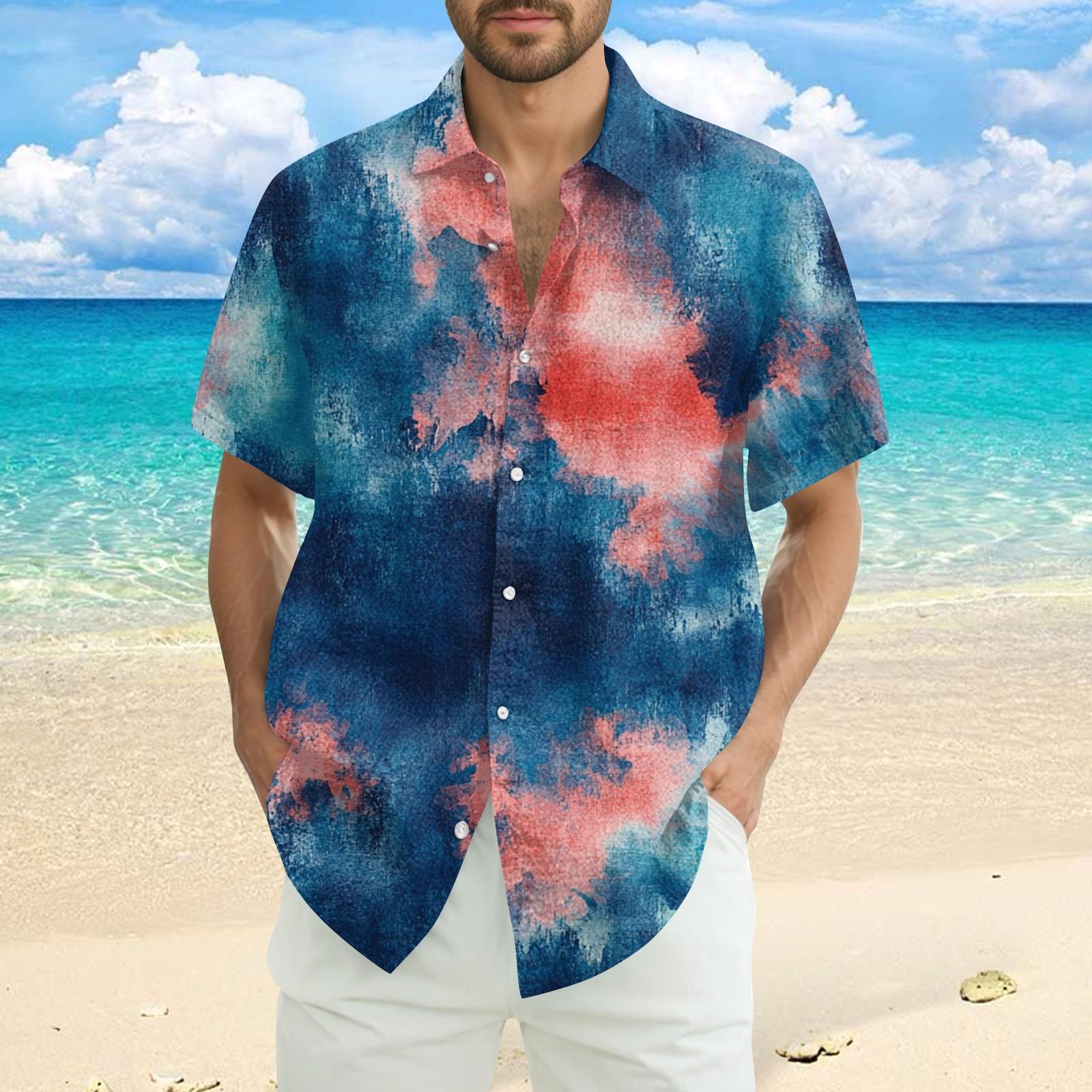 

Men s Fashion Loose Tie- Printed Short Sleeve Beach Shirt XL