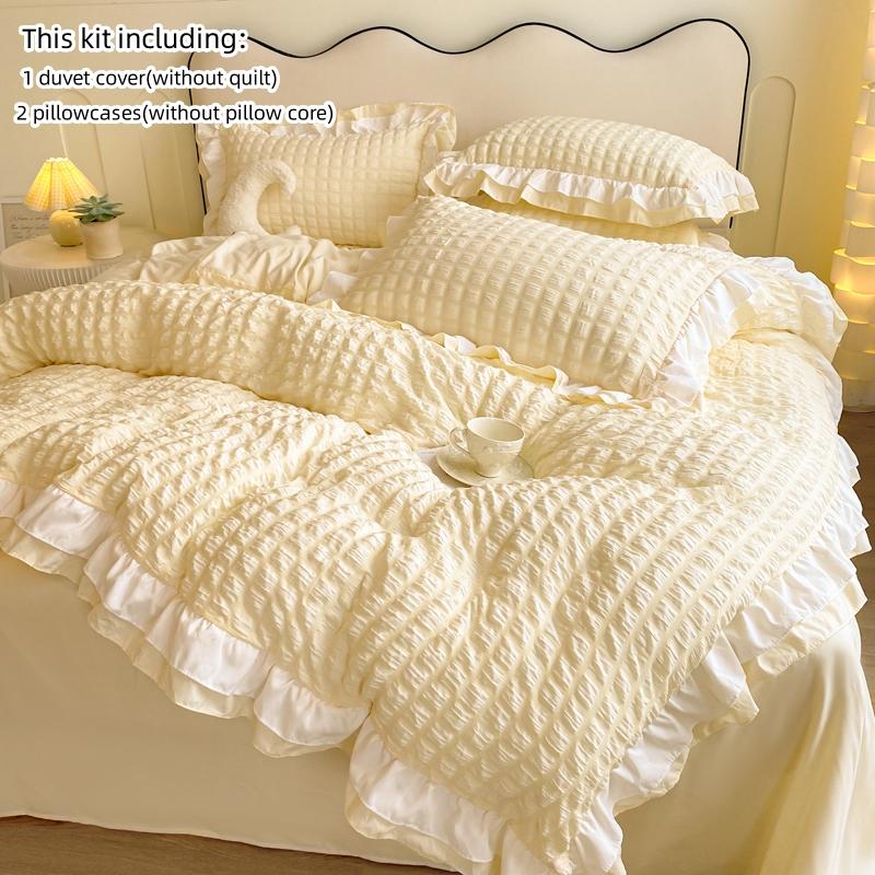 

3pcs Korean lace Bedding set seersucker Duvet Cover Set (1*Duvet Cover + 2*Pillowcase, Without Core)for bedroom guest room 135x200cm3pcs жовтий