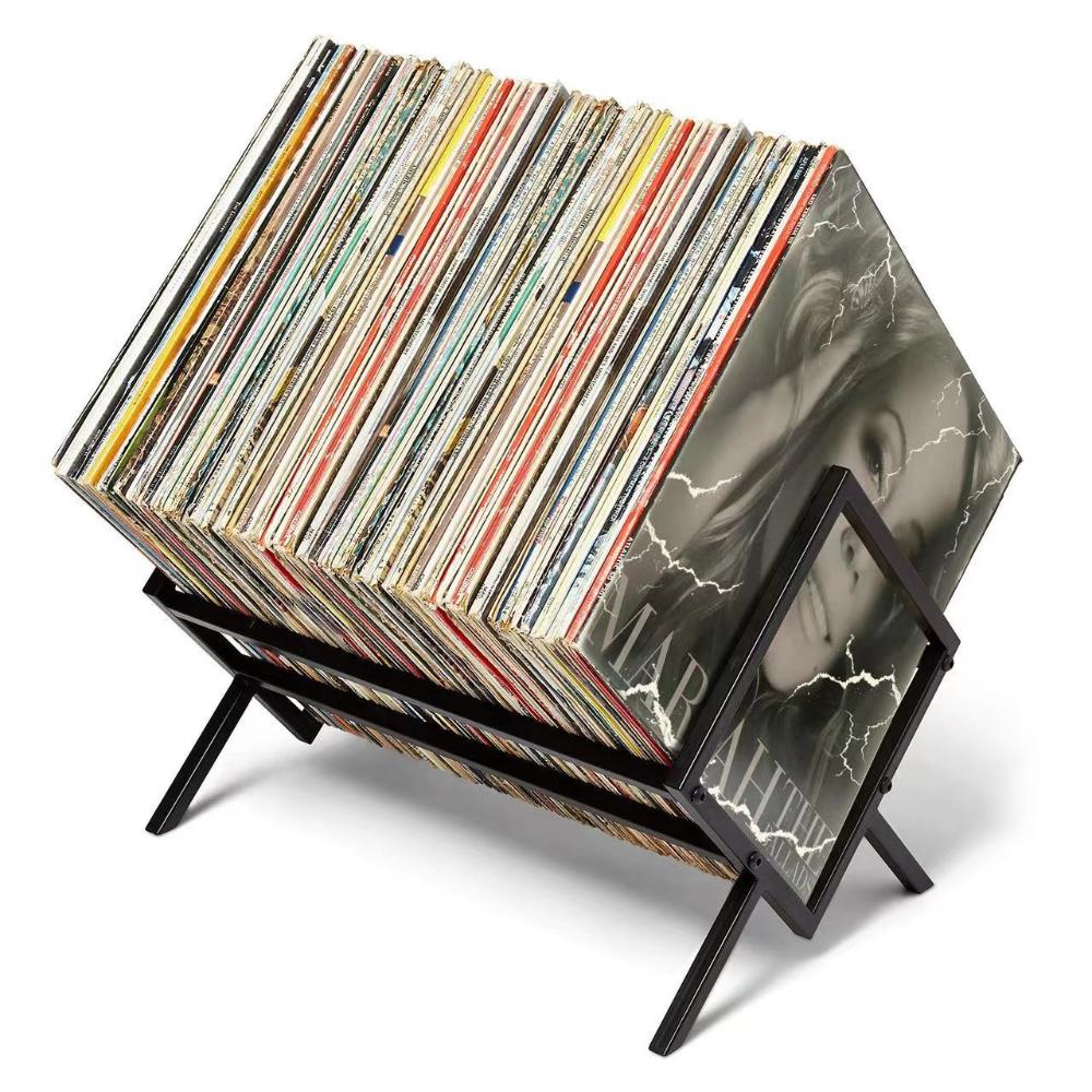 Jednovrstvové skladovanie vinylových platní Matný čierny držiak vinylových platní Kapacita 80 až 100 lp Zobrazenie CD platní Rack Polička na časopisy