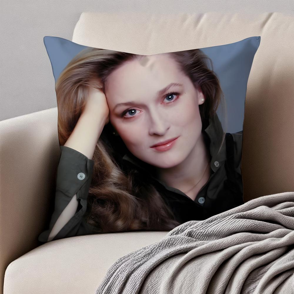 MMeryl Streep Cushion Cover Pillowcase Antidustmite Invisible Zipper Short Plush Sofa Cushion