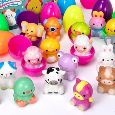 Pacote com 12/24/48 Ovos de Páscoa Recheados para Caça aos Ovos de Páscoa Infantil Lembrancinhas de Festa Brinquedos Anti-Estresse com Mini Pelúcia Cesta de Páscoa