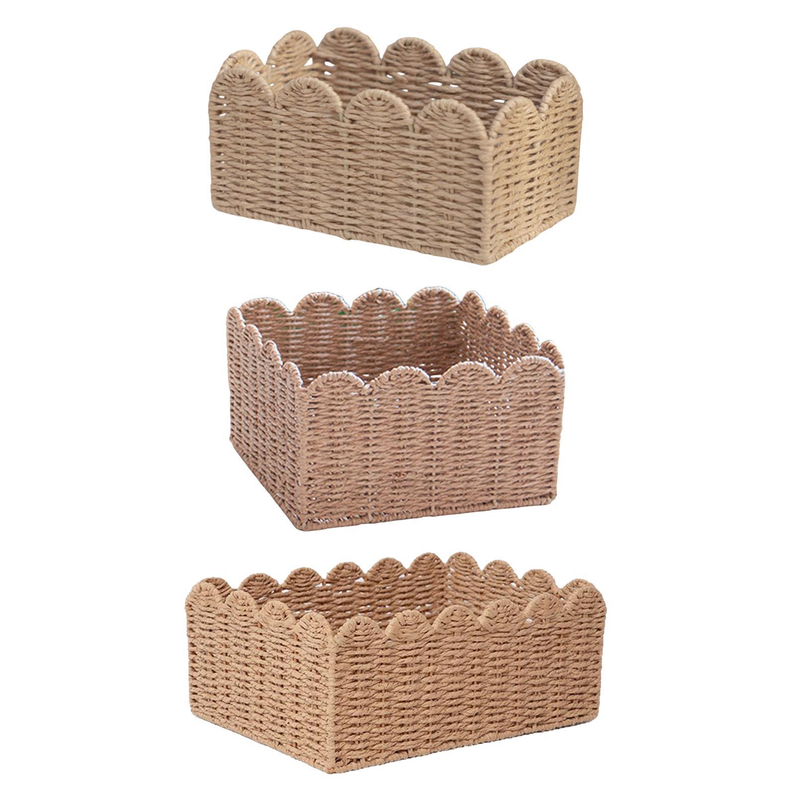 

Плетеная корзина для хранения мелочей, косметический бокс, портативная прямоугольная из бумажной веревки 21x13x11cm