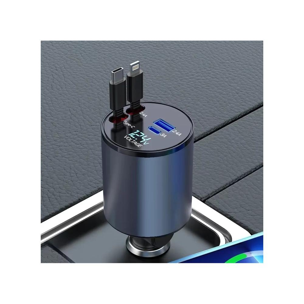 

12/24V 120W Fast Car Charger with Retractable Charging Cable Fast Car Power Adapter PD20W for iPhone Type C 40W Car Bluetooth USB Charger Plug with i