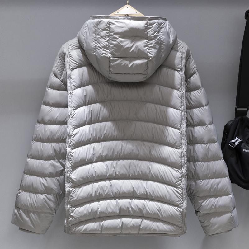 Men 50% White Duck Down Puffer Jacket, Windproof Hooded Drawstring Hem Thick Warm Zip Coat For Cold Winter Outdoor