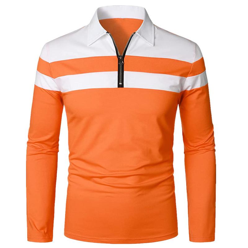Men's Long Sleeve Striped Polo Shirts 1/4 Zip Cotton Patchwork Collared Shirt Casual Fashion Pullover Slim Fit Golf Shirt