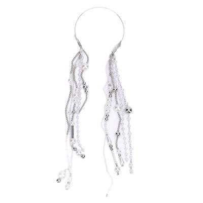 Beaded Tassel Headband Sweet Style Long Chain Tassel Headpiece Faux Pearl Hair Hoop Hair Accessory