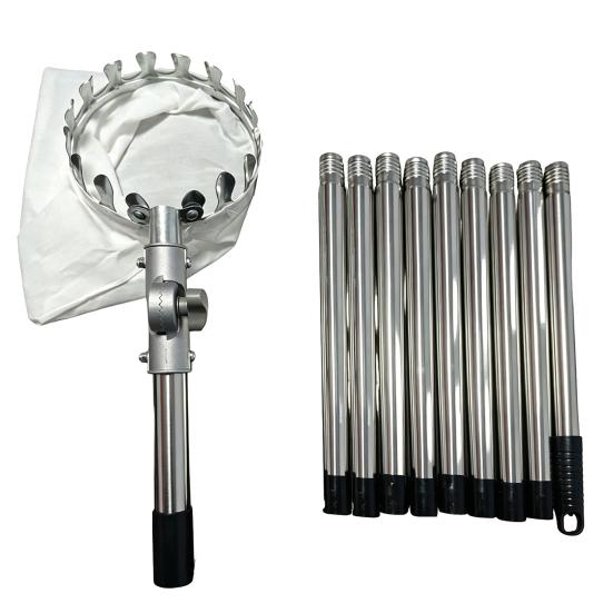 Long Handle Fruit Picker Metal Fruit Harvesting Claw with Cloth Bag Stainless Steel Pole Adjustable Tree Fruit Harvester for Apples
