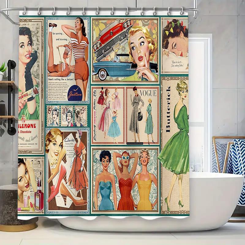 Vintage Floral Shower Curtain Tropical Botanical Pattern Bathroom Decor Waterproof Fabric Backdrop Wall Hanging 90x180cm