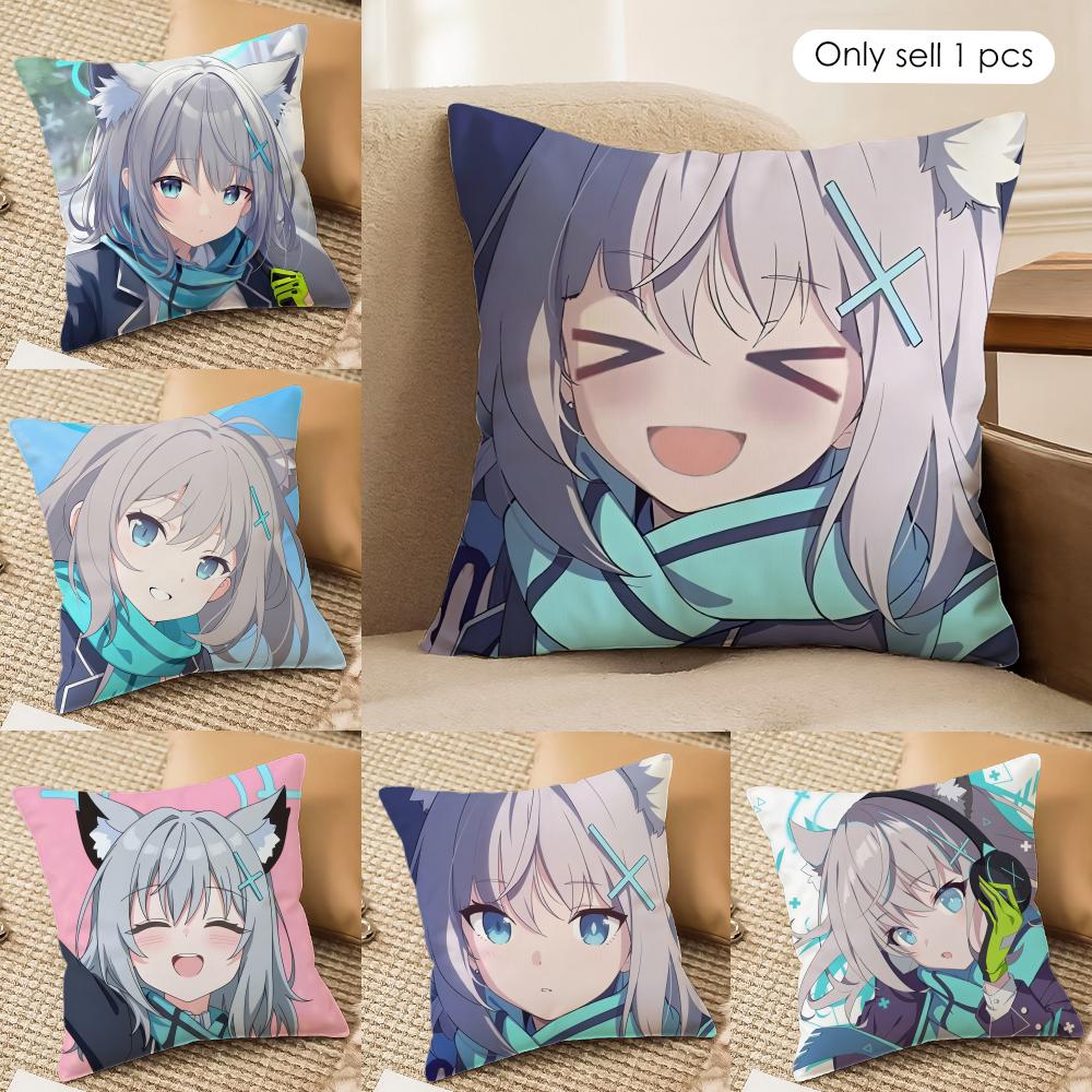 SSunaookami Shiroko Blue Archive Cushion Cover Silky Short Plush Invisible Zipper Dustproof Sofa Pillow Case For Home Decor