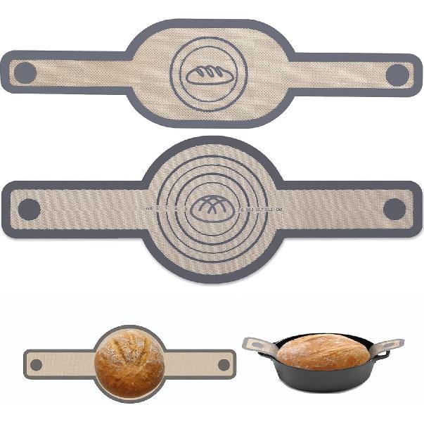2Pcs Silicone Bread Sling Oval And Round For Dutch Oven, Non-Stick Easy-Clean Reble Silicone Baking Mat With Long Handles Sourdough Bread Baking Mat