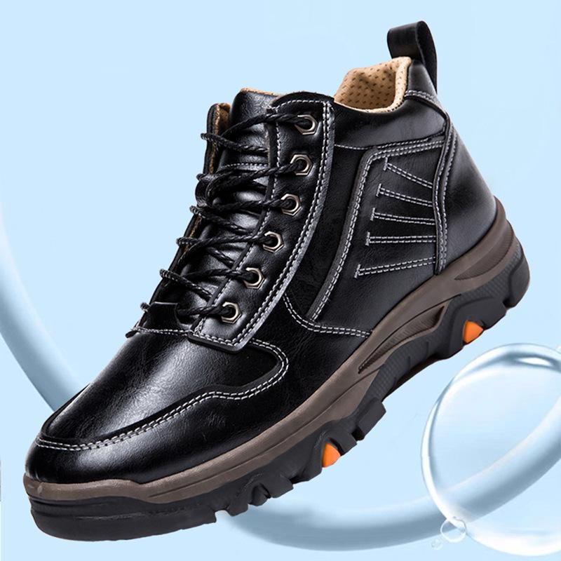 Spring and Autumn Outdoor Work Shoes Men's Sports Hiking PU Plus Cotton Warm Men's Shoes