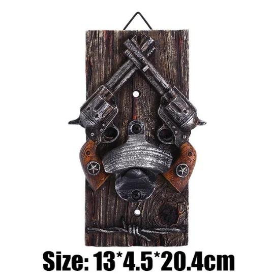 Veggmontert flaskeåpner Dobbelt pistolform Klassisk Cowboystil Vin Øl Flaskeåpner Resin Kjøkkenverktøy Bar Hjemmedekor