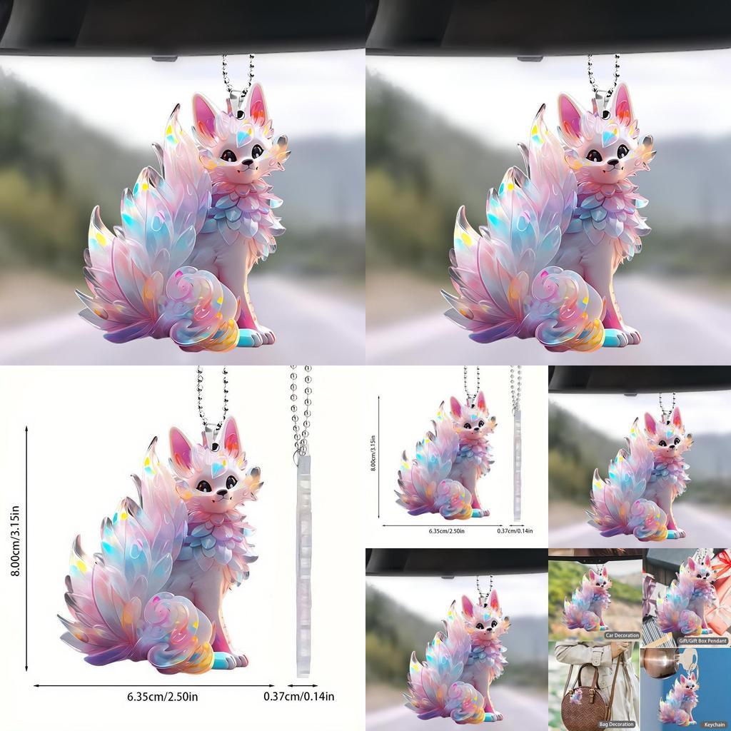 Charming Colorful Fox Acrylic Car Interior Mirror Decor Keychain And Backpack Charm