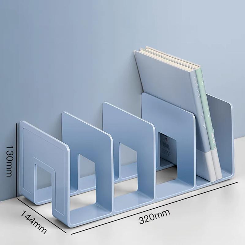 4 Grid Clear Acrylic Bookend Desktop Organizer for Books, Magazines, Space Saving Modern Design Home Office Study Library Shelf