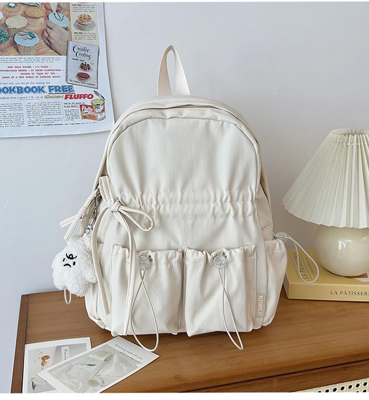 Schoolbag Niche Design Pleated Backpack Women Travel Lightweight Cute Bow Schoolbag Junior High School Girls College Student Backpack
