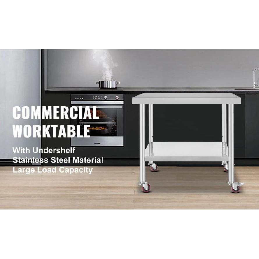 SucceBuy Stainless Steel Kitchen Worktable shelves Commercial Work Bench Table with Caster Wheels for Home Restaurant Storage
