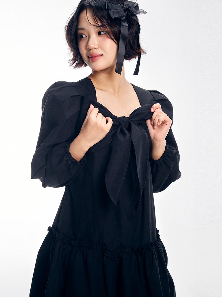 ADOREBELLE Ribbon Tie Dress - Black