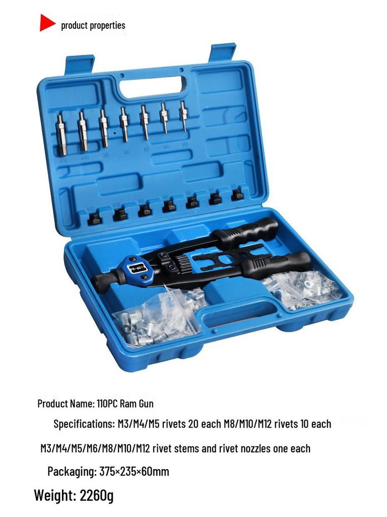 110pcs Manual Rivet Nut Tool Set, M3-M12 Threaded Nut Riveter