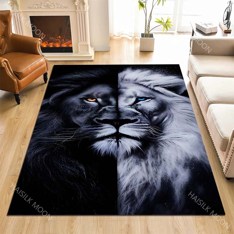 1PC Black and White Lion Art Carpet for Living Room Bedroom Sofa Home Decor Rus Non-slip Floor Mat Luxury Gift Multiple Sizes