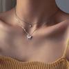 Vintage Layered Crystal Butterfly Necklace Stylish Minimalist Design Pendant Necklaces Gift for Women Teen Girls Girlfriend