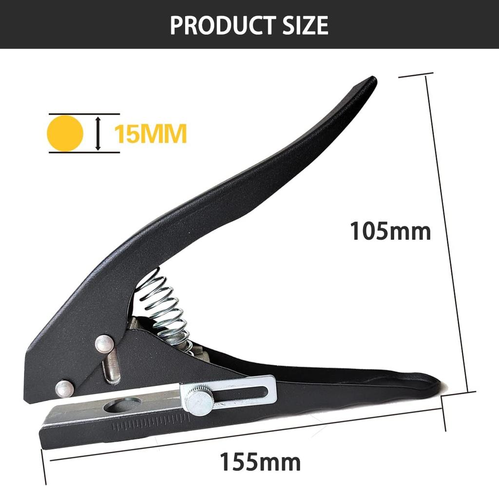 Heavy Duty Single Hole Punch 15mm Black Portable Puncher for Edge Banding Tags Cards Plastic