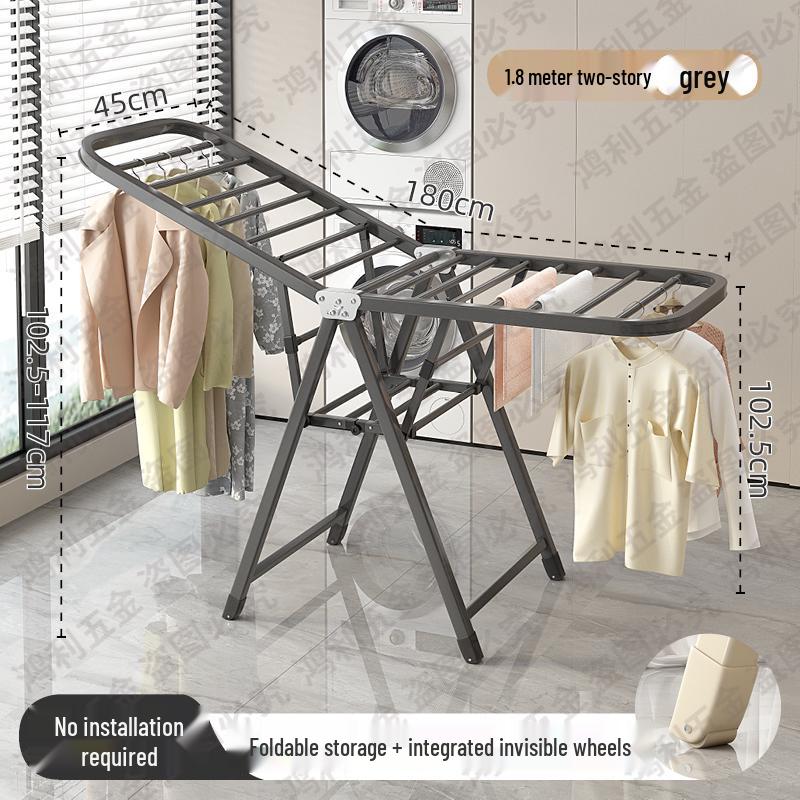 Folding Floor-Standing Clothes Drying Rack for Household, Bedroom, Balcony, Indoor Use - Ideal for Baby Clothes and Quilts.