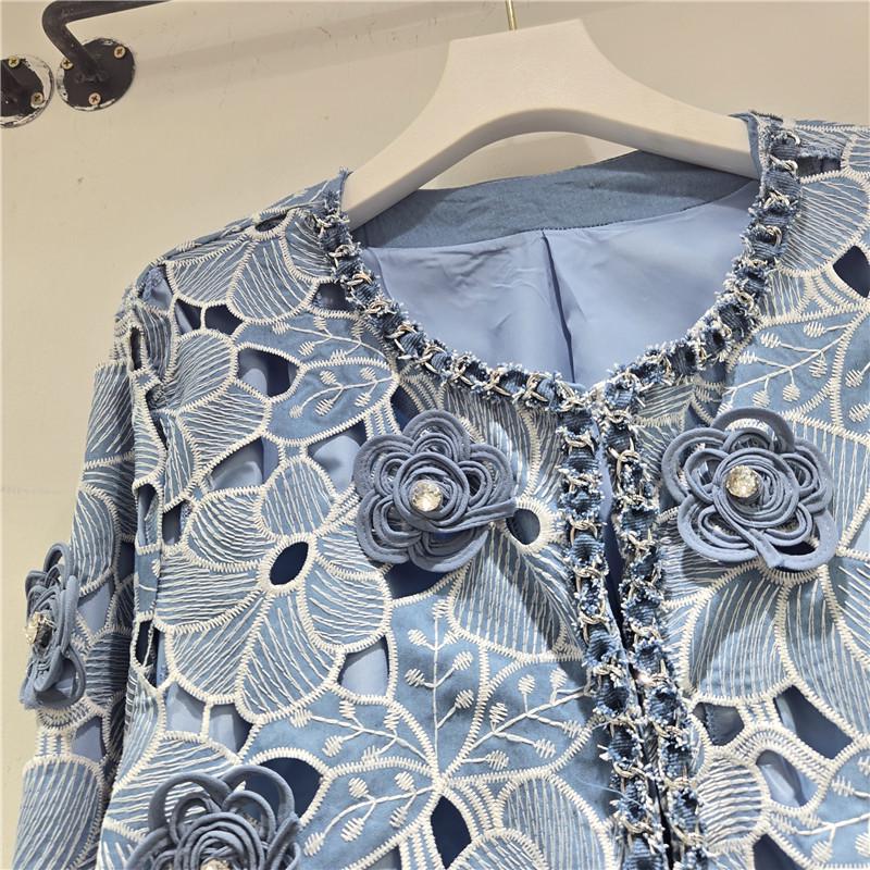 Elegant 3D Floral Embroidery Short Denim Jacket for Women - New 2026 Spring Collection