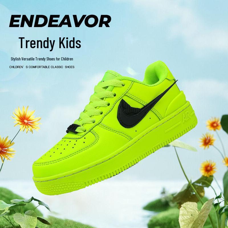 AJ Kinder Air Force 1 Skate-Schuhe, Neongrün, Damenmodell, Low-Top, AJ1.