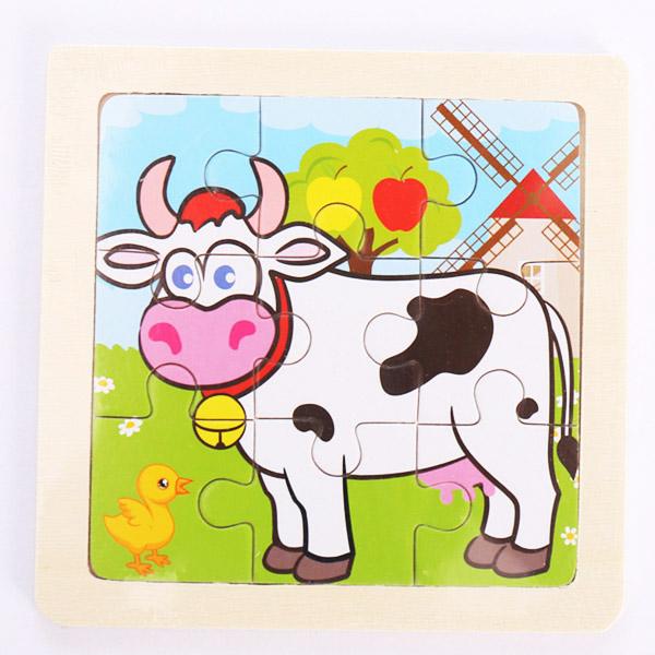 New 9 Piece Montessori Wooden Puzzle Cartoon Dinosaur Transportation Jigsaw 3d Puzzle Early Learning Educational Toys for Kids