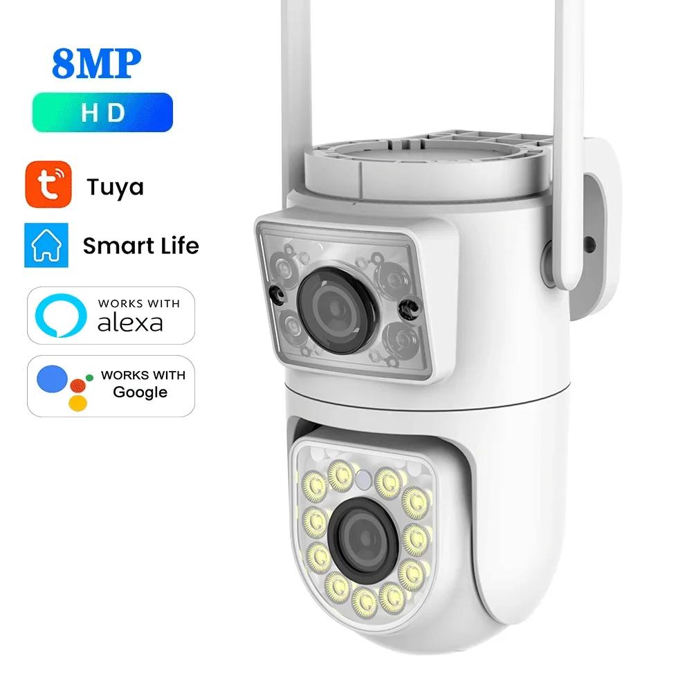 

4K 8МП Двооб єктивна PTZ Wi-Fi Tuya Smart Вулична Камера Безпеки для Дому з Подвійним Екраном HD Нічне Бачення Відеоспостереження 8MP No SD Card